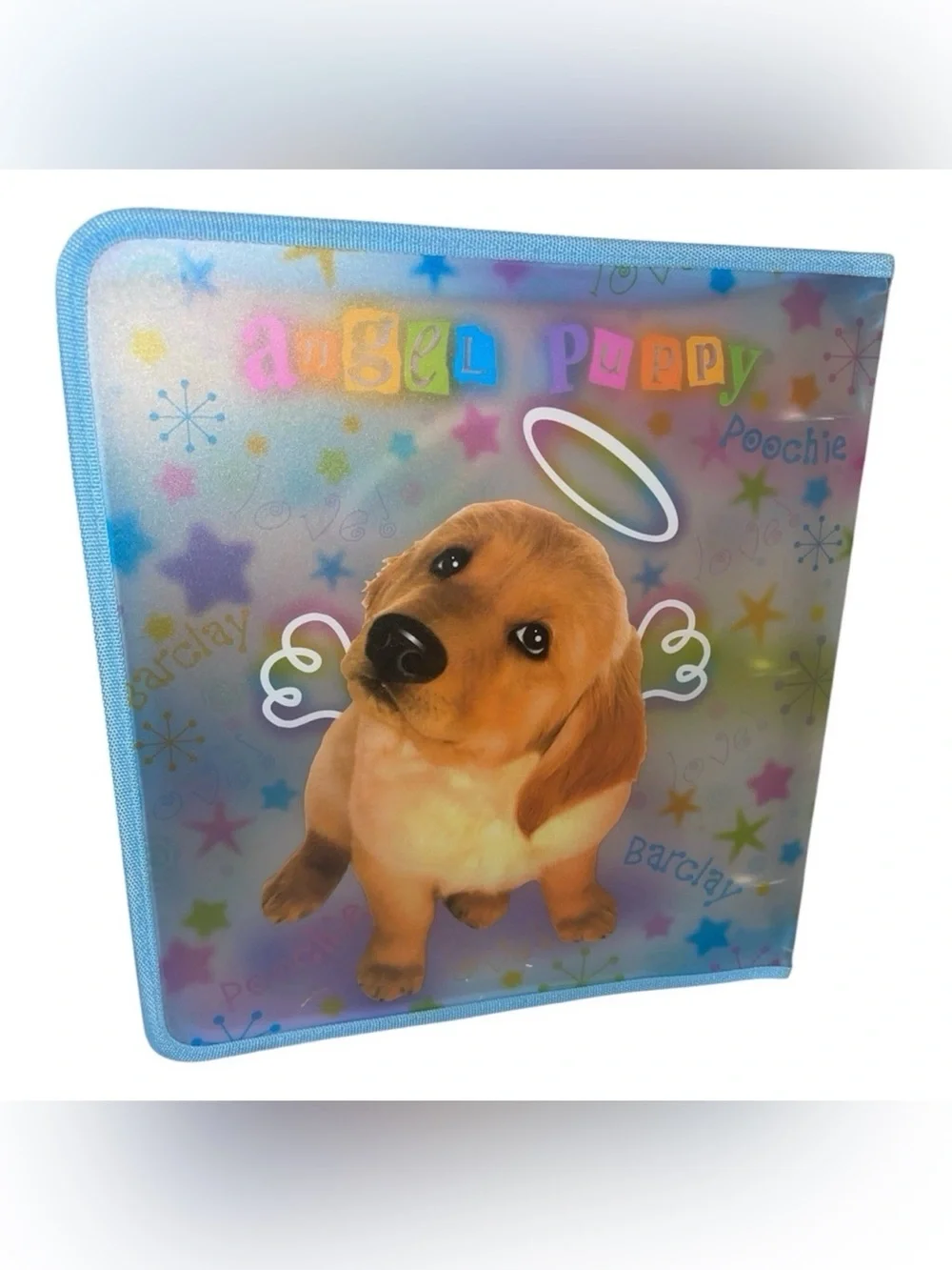 Rare Vintage Y2K  Lisa Frank Golden Retriever Puppy 3 Ring Zip Binder With Charm